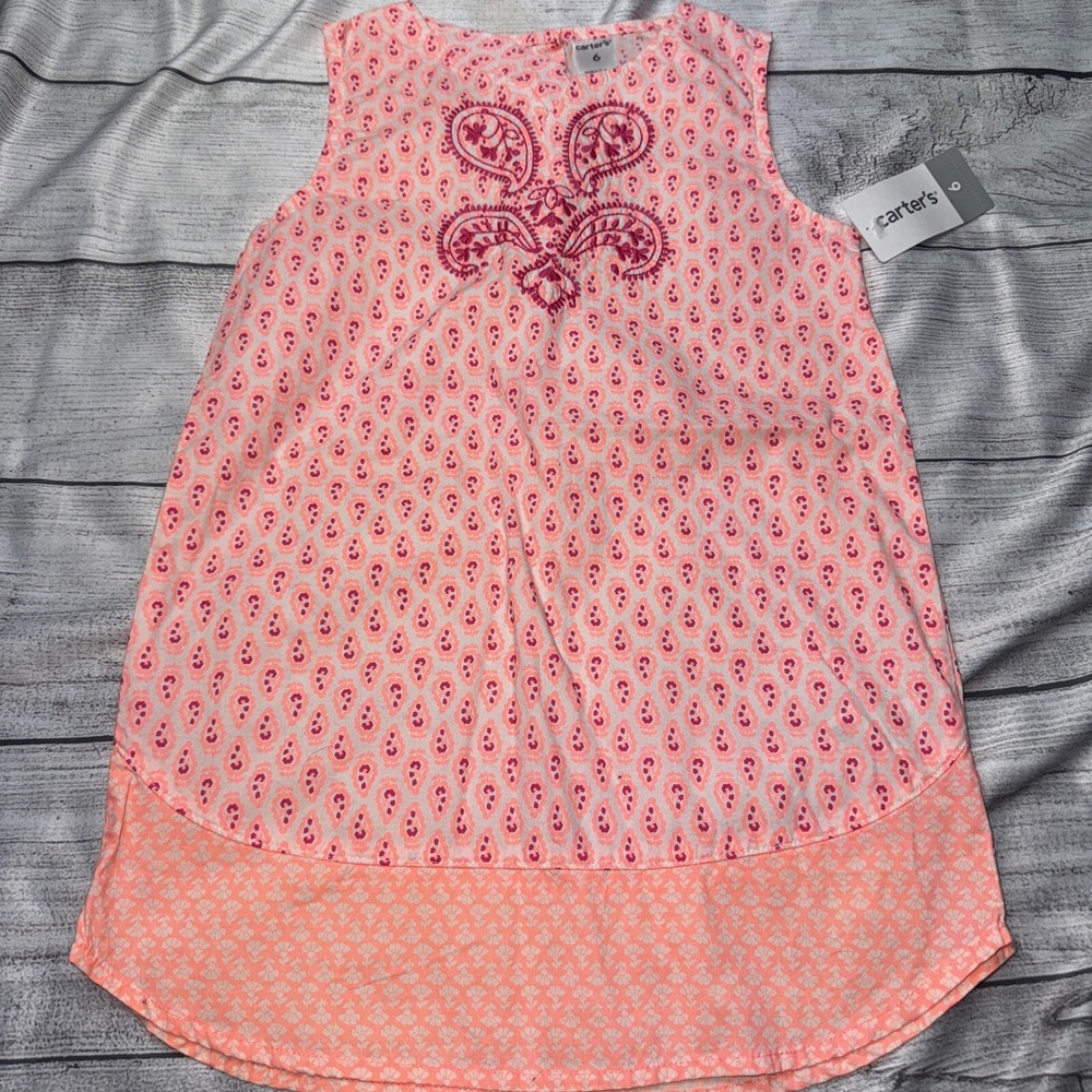 Carter's Girls Size 6 Sundress Orange Pink Lightweight NEW